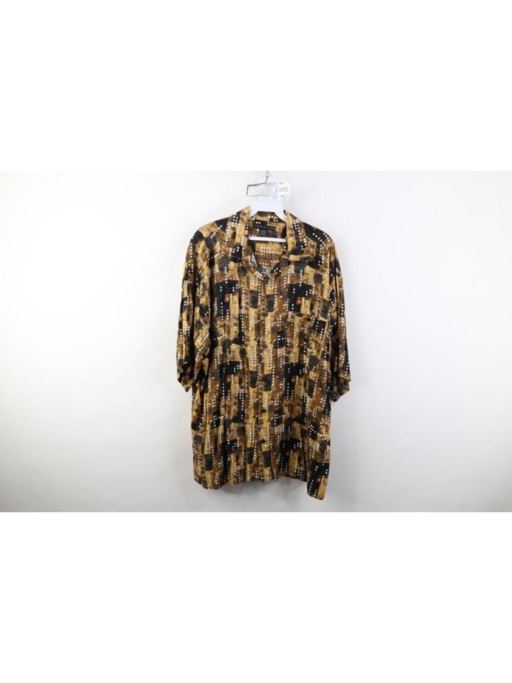 Vintage 90s Streetwear Mens Large Rayon Gabardine Geometric Knit Button Shirt